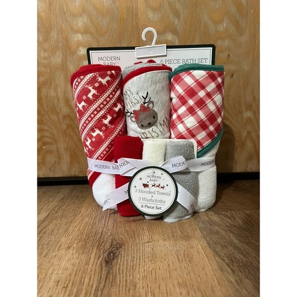 NWT Modern Baby 6 Piece Bath Set With 3 Hooded Towels & 3 Washcloths - Picture 1 of 4